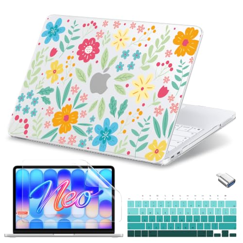 MecBevia for MacBook Neo Case 13 inch 2026 Release Model A3404 with A18 Pro Chip, Hard Shell Cover with Keyboard Cover, Screen Protector, Type C, Abstract Floral - color: Abstract Floral