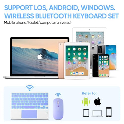 Ultra-Slim Bluetooth Keyboard with Built-in Touchpad and Mouse Portable Mini Wireless Keyboard Rechargeable 7-Color Backlit for Apple iPad iPhone Samsung Tablet iPhone Smartphone iOS Android Windows - color: purple