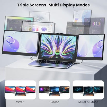 SMISEACOW Laptop Screen Extender Kwumsy S2 Triple Monitor Extender Ultra Slim 14" 1080P FHD IPS Portable Monitor for Laptop with Stand Compatible with Mac Windows Linux PS4/5