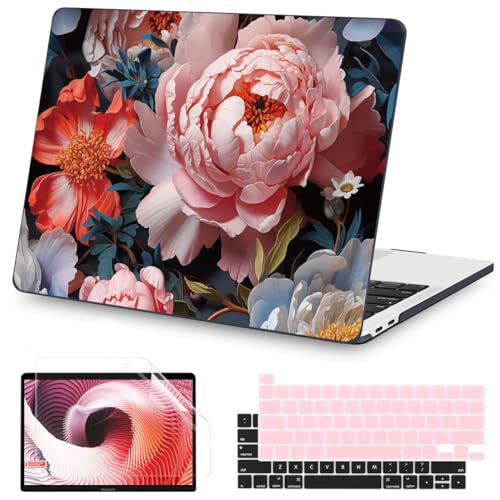 Teryeefi Compatible with M2 M1 MacBook Pro 13 inch Case Touch Bar A2338 A2251 A2289 A2159 A1989 A1706 A1708 (Release 2016-2022),Protective Slim Cover+Keyboard Cover-Colorful Peonies - color: Colorful Peonies-003