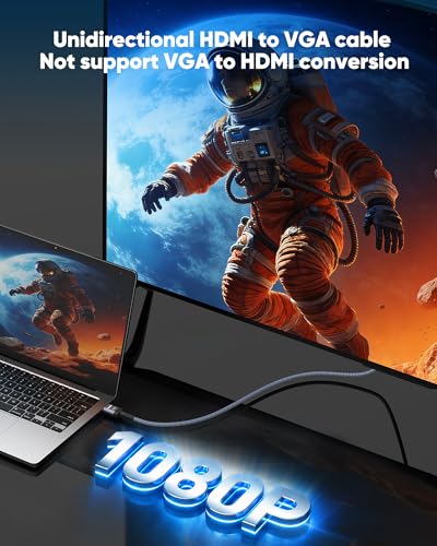 Capshi 3FT HDMI to VGA Male Adapter 1080P Cable | Uni-Directional Only for Laptop, PC, Monitor and Projector[Aluminum Shell, Nylon Braided] - size: 3feet