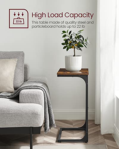 VASAGLE C-Shaped End Table, Side Table for Sofa, Couch Table with Metal Frame, Small TV Tray Table for Living Room, Bedroom, Rustic Brown and Black ULET353B01 - color: Rustic Brown + Black