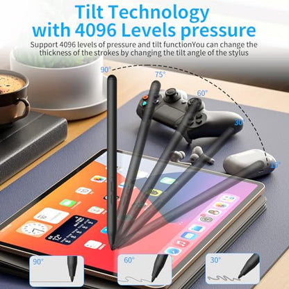 Stylus Pen for HP Omnibook, Digital Pen for HP Envy Pavilion Specter x360 Touch Screen Devices Rechargeable MPP 2.0 Tilt with 4096 Pressure Sensitivity Palm Rejection, Fast Charging - color: Rechargeable-Black