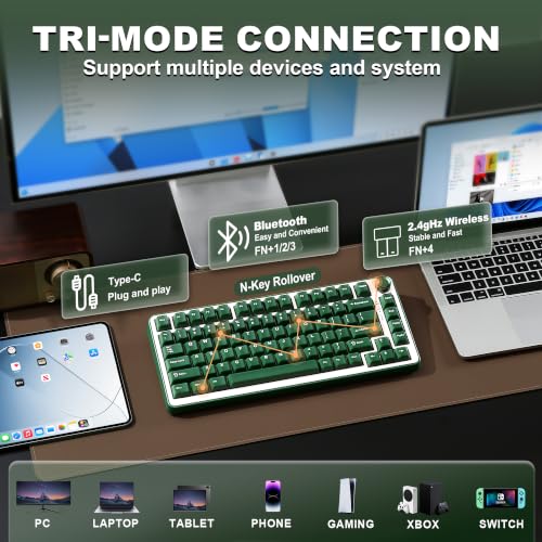 YUNZII B75 PRO Wireless Mechanical Gaming Keyboard | Custom 75% Layout with Knob,Gasket Mount,Hot Swap,Creamy Pre-lubed Switch,BT/USB-C/2.4G(Olive Green, Milk Switch) - color: Olive Green, size: Milk Switch