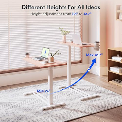 FLEXISPOT H7 Adjustable Overbed Bedside Table with Wheels Pneumatic Mobile Standing Desk Laptop Desk Rolling Computer Cart Movable Overbed Table Hospital Home Use(27.6" W x 15.7" D, Pink) - color: Pink, size: Small
