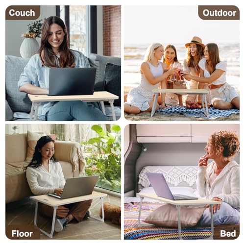 Amaredom Laptop Bed Desk Tray Bed Table, Foldable Portable Lap Desk Notebook Stand Reading Holder with Storage Drawer and Cup Holder for Eating Breakfast on Bed/Couch/Sofa-White Maple - color: White Maple