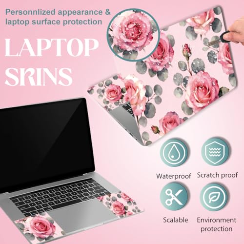 SUPERDANT 3Pcs Pink Rose Laptop Skin Sticker Universal PVC Floral Decal Wrap Scratch Proof Remains Free Notebook Cover for Office Travel Dorm Decor 14.9x10.6in - style: Pink Rose