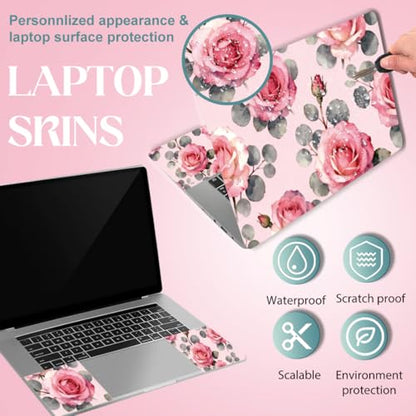 SUPERDANT 3Pcs Pink Rose Laptop Skin Sticker Universal PVC Floral Decal Wrap Scratch Proof Remains Free Notebook Cover for Office Travel Dorm Decor 14.9x10.6in - style: Pink Rose
