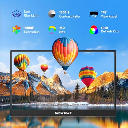 Portable Monitor Touchscreen 15.6'' FHD 1080P USB-C HDMI Ultra-Slim Gaming Display, Built-in Stand Speakers HDR IPS,for Laptop PC Mac Phone PS4/5 Travel Monitors (1080p Touchscreen, 15.6")