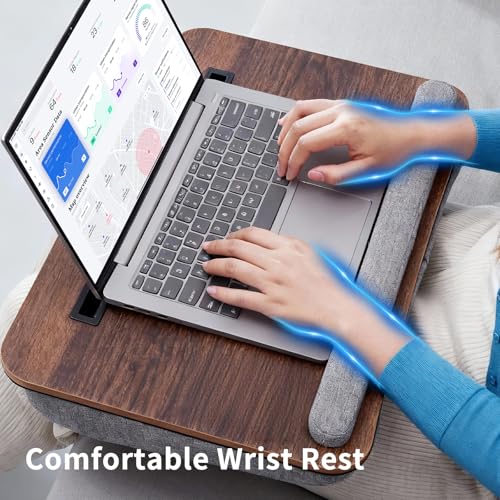 Home Office Lap Desk with Wrist Rest Laptop Bed Desk for Notebook, Laptop, Tablet, Lap Stand with Tablet, Phone Holder Fits Up to 14 Inch Laptops (Brown) - color: Brown, size: Small