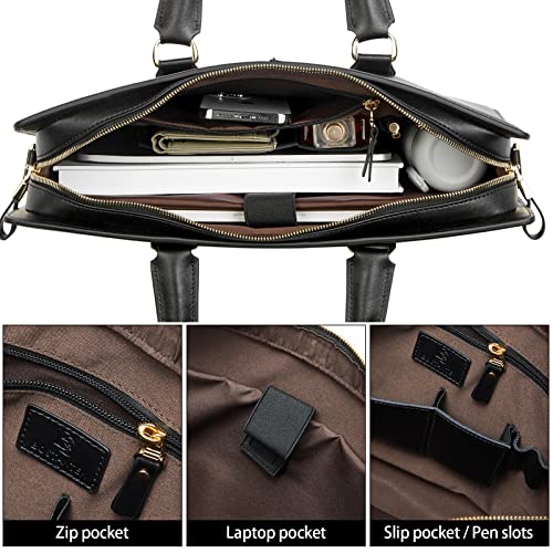 BOSTANTEN Leather Lawyers Briefcase Laptop Business Slim Bags for Men & Women - color: Black Medium