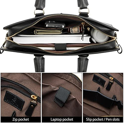 BOSTANTEN Leather Lawyers Briefcase Laptop Business Slim Bags for Men & Women - color: Black Medium