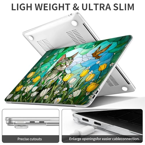 for MacBook Pro 16 Inch Release 2019 Model A2141 Clear Computer Case,Novelty Premium Pattern Hardshell Laptop Case Tulip Meadow Stained Glass Feline - color: Tulip Meadow Stained Glass Feline, size: A2141(16 inch)-Clear
