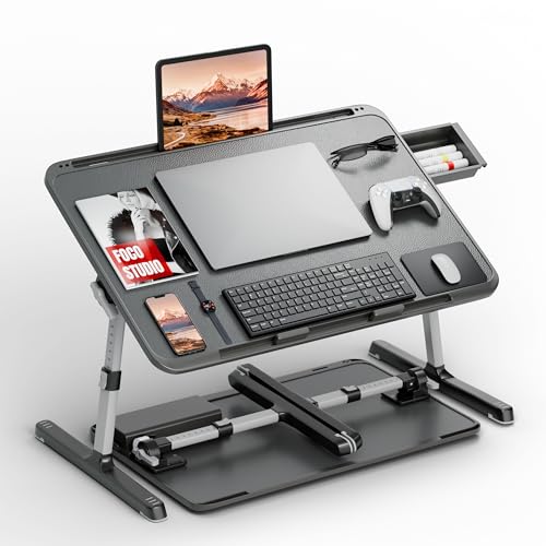 2 Pack Lap Desk Bundle, Cushioned Lap Pad & Adjustable Foldable Laptop Bed Tray, Fits Up to 17 Inch Laptops for Bed Couch Dorm