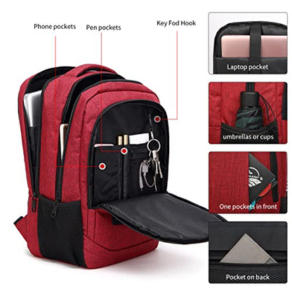 Monsdle Travel Laptop Backpack Anti Theft Backpacks with USB Charging Port, Travel Backpacks Business Work Bag 15.6 Inch College Computer Bag for Men Women, Red