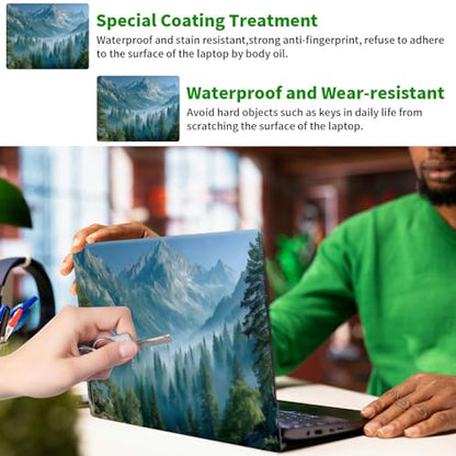 Laptop Skin Sticker Decal, Universal Protective Cover Fit 12 13 14 15.6 Inch Notebook, Reusable Water-Resistant Vinyl Decal w/ 2 Wrist Pads for Business Travel Office, Green Forest Mountains - color: Green Forest Mountains