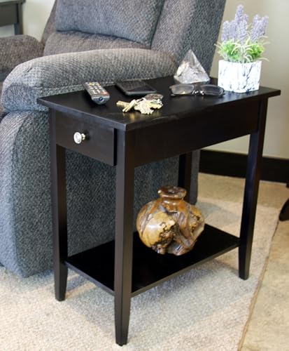 2-Tier Solid Acacia Recliner Table w/Drawer (Black) - color: Black
