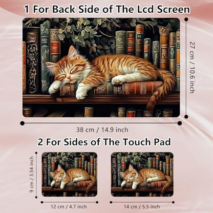 Laptop Skin Sticker Decal 12" 13" 13.3" 14" 15" 15.6",Waterproof Scratch Resistant Vinyl,Reusable Easy to Apply,for MacBook HP Dell Notebooks Netbooks Laptop,2 Wrist Pads,Cat Bookshelf - color: Cat Bookshelf