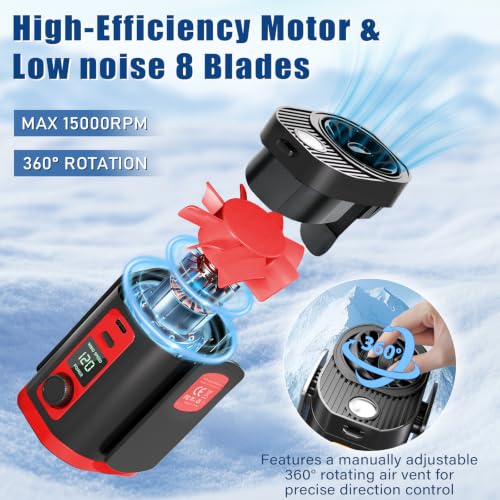 Portable Fan,120-Stepless Dial Waist Clip Fan Turbo Cooling,6000mAh Rechargeable Clip-On Personal Fan with LED flashlight,for Outdoor,Travel,Camping - color: Red