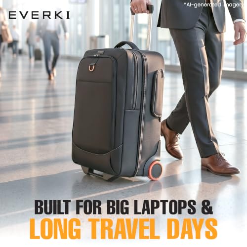 EVERKI Wheeled 420 Laptop Trolley Bag with Laptop Compartment, Black - 35L | Ballistic Nylon, Leather Accents, Rolling Carry-On Bag, Business, Gaming, Removable Sleeve, Travel-Friendly, Fits up to 18.4"
