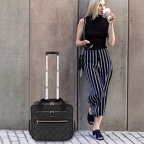 Ytonet Rolling Laptop Bag, Rolling Briefcae for Men Women, 17.3 Inch Water Resistant Laptop Bag with Wheels, Overnight Roller Computer Bag Laptop Briefcases for Work Carbon Black