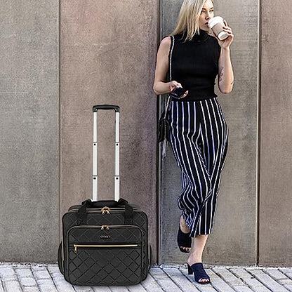 Ytonet Rolling Laptop Bag, Rolling Briefcae for Men Women, 17.3 Inch Water Resistant Laptop Bag with Wheels, Overnight Roller Computer Bag Laptop Briefcases for Work Carbon Black
