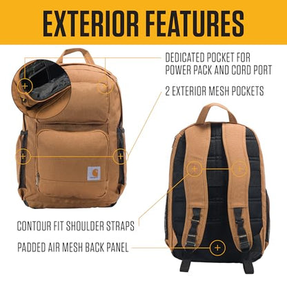 Carhartt 28L Dual-Compartment Backpack, Durable Pack with 16" Laptop Sleeve and Duravax Abrasion Resistant Base, Black - color: Black