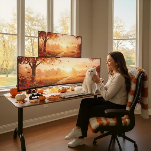ARES WING White Ultrawide Dual Monitor Mount with USB A/C for 17 to 49 Inch | Pro Gas Spring, Aluminum Material, Flexible Screen Layouts, for 75/100 Vesa Mount, Hold 44lbs Each Arm, for Samsung Monitor - color: White with USB, size: with 18'' Pole