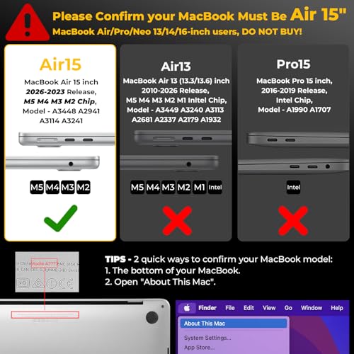 EooCoo Case for MacBook Air 15 inch M5 M4 M3 M2 2026-2023, Crystal Clear | Lightweight, Sturdy, Easy Snap-On, Against Scratches & Everyday Bumps, Model: A3448 A3241 A3114 A2941 - color: Crystal Clear