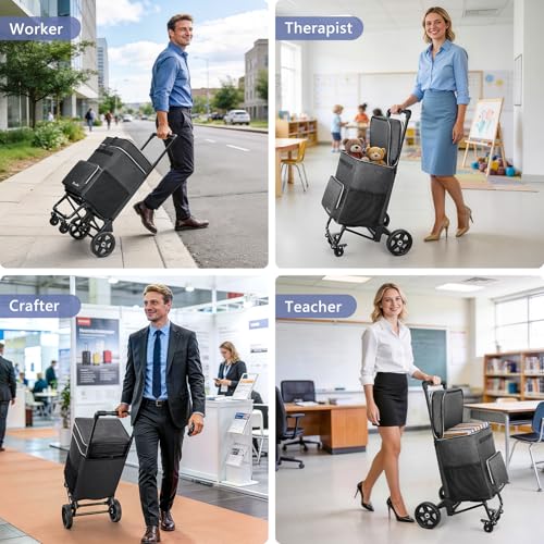 KEDSUM 2 in 1 Rolling Teacher Bag with Detachable Trolley, 2.12 Cu.Ft. 250LBS Rolling Tote Bag, Fits for 18" Laptop, Ideal for Teacher, Therapist & Crafter, 4 Big Wheels with Brake