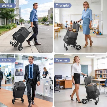 KEDSUM 2 in 1 Rolling Teacher Bag with Detachable Trolley, 2.12 Cu.Ft. 250LBS Rolling Tote Bag, Fits for 18" Laptop, Ideal for Teacher, Therapist & Crafter, 4 Big Wheels with Brake