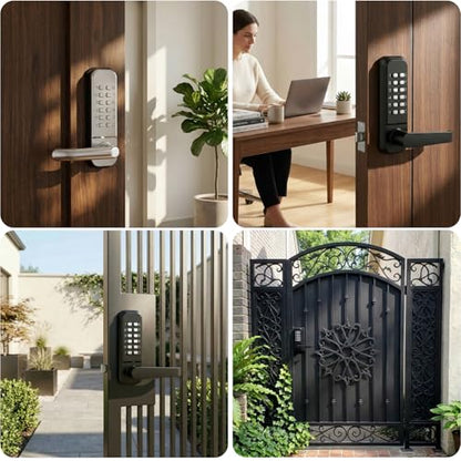 High-Security 12 Digit Keypad Mechanical Door Lock - Keyless Entry, Mechanical Code Lock with Handle, Waterproof & Rustproof, No Battery, Easy to Install, Silver, BH-MDLS0030102 - color: Satin Chrome - Square