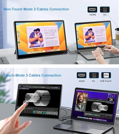 13.3'' Portable Touch Screen Monitor,HDMI VGA USB-B for PC MacBook (dark) | 10-point touch,Quick response,Dual-Speaker,178°viewing angle,400nits,2000:1,VESA,72%NTSC,IPS,Phone PS Xbox - color: dark