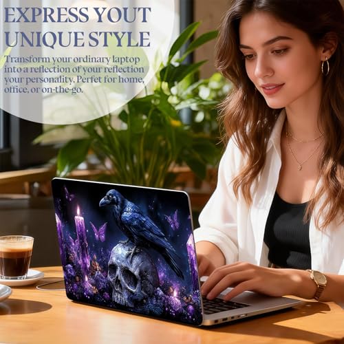 Universal Laptop Skin Sticker Decal,15.6 Inch Laptop Vinyl Cover for 13" 14" 15.6" Laptop,Scratch-Resistant Waterproof Protector Wrap,Reusable with Wrist Pads,Raven Skull - color: Raven Skull
