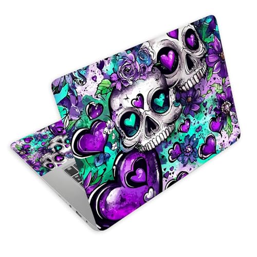 Universal Laptop Skin Decal, 3-Piece Vinyl Protector for 12 13 14 15.6" Notebook, Waterproof Anti-Scratch, Easy Trim & Bubble-Free Finish, Skull with Purple Flowers - color: Skull with Purple Flowers