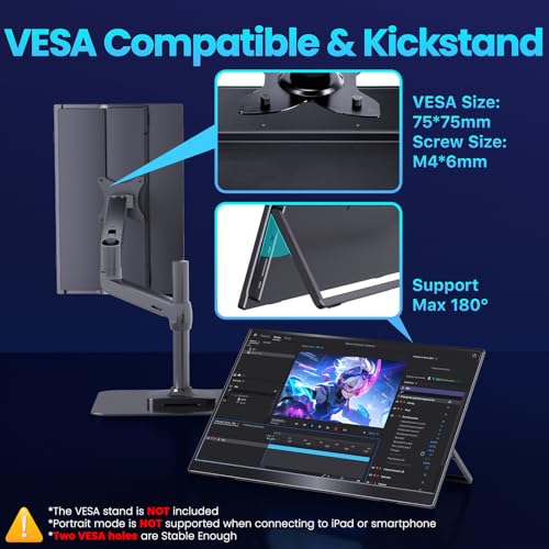 Upperizon Portable Monitor 16 inch 2K QHD 2560X1600 145% sRGB 240 Hz HDR HDMI USB-C Travel Monitor for Laptop MacBook PC Surface PS5 Xbox, External Display with Kickstand & Speakers, VESA Compatible - size: 16 inches