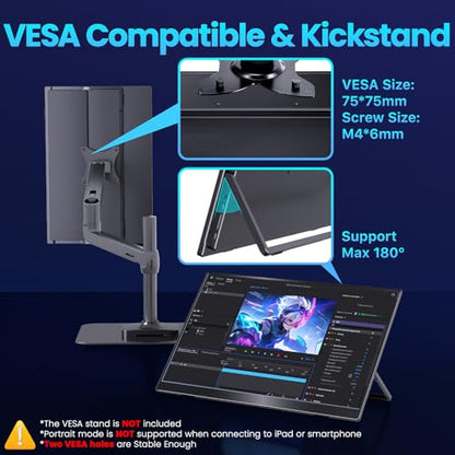 Upperizon Portable Monitor 16 inch 2K QHD 2560X1600 145% sRGB 240 Hz HDR HDMI USB-C Travel Monitor for Laptop MacBook PC Surface PS5 Xbox, External Display with Kickstand & Speakers, VESA Compatible - size: 16 inches