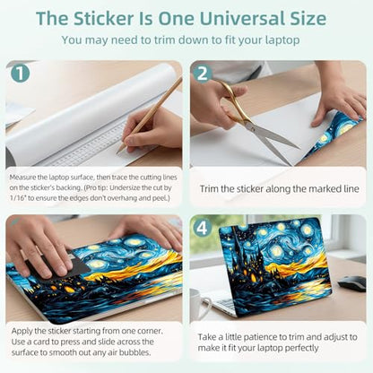 Universal Laptop Skin Decal, 3-Piece Vinyl Protector for 12 13 14 15.6" Notebook, Waterproof Anti-Scratch, Easy Trim & Bubble-Free Finish, Night Sky with Swirling Stars - color: Night Sky with Swirling Stars