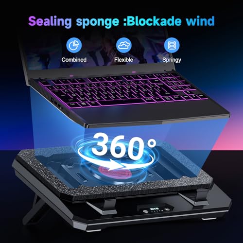 IETS GT300 Upgraded Laptop Cooling Pad with Adjustable Stand, Turbo Boosted Cooler for Rapid Cooling 10-17inch Gaming Laptop, Flexible Sealing Ring，Featuring Air Filtration Adjustable clamp - color: GT300B0(Basic)