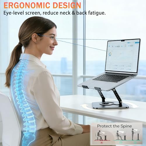 360°Rotating Laptop Stand, Ergonomic Adjustable Foldable Notebook Riser, Metal Computer Holder Compatible with 10-17.3" Laptops, Desktop Printer Stand, for Home & Office (Pink) - color: Pink