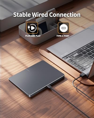 ProtoArc T1 Wired Large USB Trackpad for Windows 11/10, Grey Black | 6.4" surface, high-Precision, multi-touch gestures, plug-and-play, stable wired connection for Computer/Desktop/Laptop.
