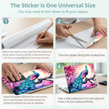 Universal Laptop Skin Decal, 3-Piece Vinyl Protector for 12 13 14 15.6" Notebook, Waterproof Anti-Scratch, Easy Trim & Bubble-Free Finish, Peacock Perched on Tree - color: Peacock Perched on Tree