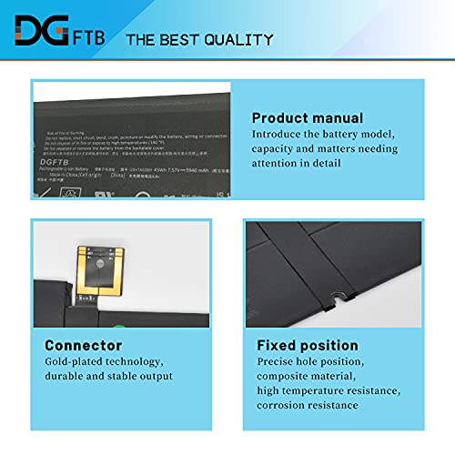G3HTA038H DYNM02 Battery Replacement for Microsoft Surface Pro 5th (Model 1796, 2017) / Surface Pro 6(Model 1807/1809/1796, 2018) 12.3" 2-in-1 Core i5 i7 m3 FJU-00001 FKJ/FKG-00001 7.57V 45Wh/5940mAh