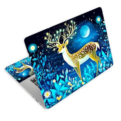 Universal Laptop Skin Decal, 3-Piece Vinyl Protector for 12 13 14 15.6" Notebook, Waterproof Anti-Scratch, Easy Trim & Bubble-Free Finish, Deer Standing in Moonlight - color: Deer Standing in Moonlight