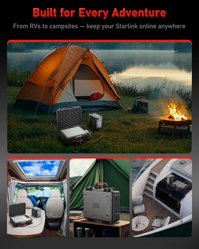 Starlink Mini Case, IP67 Waterproof Hard Shell with DC Port, Black | Protective Storage for Dish Accessories | Portable Carrying Design | Camping, RV and Outdoor Travel