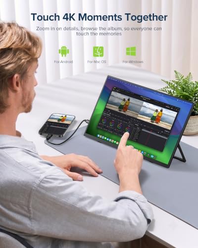 EVICIV Portable Monitor 4K Touchscreen 15.6", 3840 * 2160 UHD, 125% sRGB | 10-Point Touch Laptop Monitor, 2000:1, USB-C & MINI HDMI, VESA & Stand, Ultra-Slim Travel Screen for Computer, Game Consoles - size: 15.6-inch
