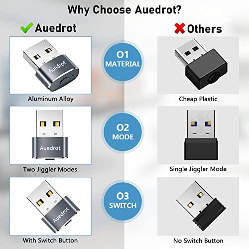 AUEDROT Mouse Jiggler Undetectable Metal USB Mouse Mover with Switch Button, Automatic Mini Mouse Shaker with 2 Jiggle Modes, Plug and Play, Keep Computer/Laptop Awake, Gray, 2 PCS - color: Gray, style: 2 PCS