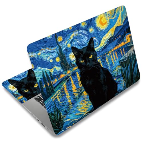 SUPERDANT 3 Pcs Laptop Skin Sticker Cover Decal Black Cat 14.9x10.6in Freely Cut Waterproof Scratch Proof Colorful PVC Wrap for 12 13 14 15 16 Inch Notebook Personalize - style: Van Gogh Black cat