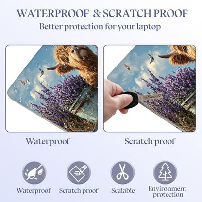 Universal Laptop Skin Sticker Decal,15.6 Inch Laptop Vinyl Cover for 13" 14" 15.6" Laptop,Scratch-Resistant Waterproof Protector Wrap,Reusable with Wrist Pads,Highland Cow in Lavender Field - color: Highland Cow in Lavender Field