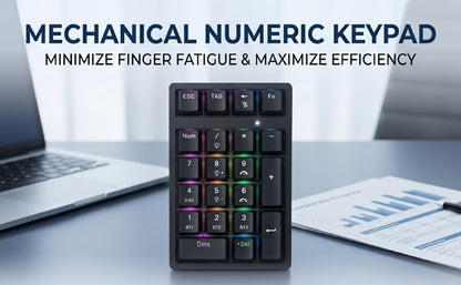 Zunate Mechanical Numeric Keypad, Wireless Bluetooth RGB Backlit, 21 Keys 3 Mode 2.4G USB Type C, Wired Numeric Number Pad for Cashier Accounting Data Entry Laptop Desktop